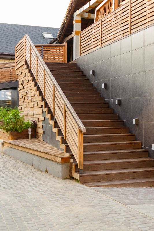 Wooden Steps with Decorative Railings